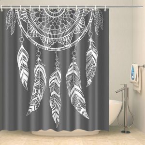 Rideau de douche zen attrape-rêves gris et blanc